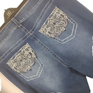 Gemma Rae Womens Size 16W Denim Blue Jeans Flair Embellished Pockets